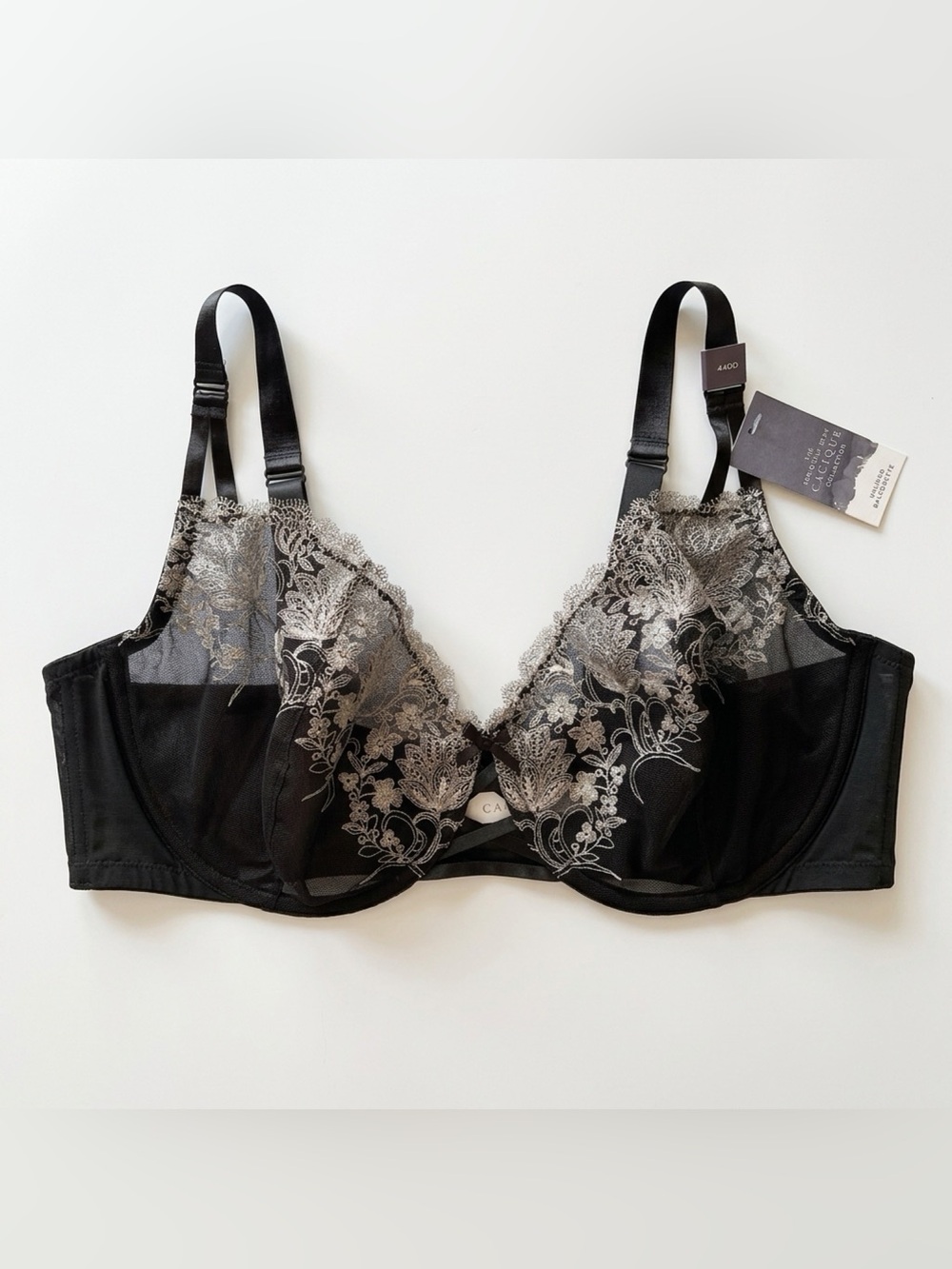 Cacique 44DD Unlined Balconette Bra Black Lace
